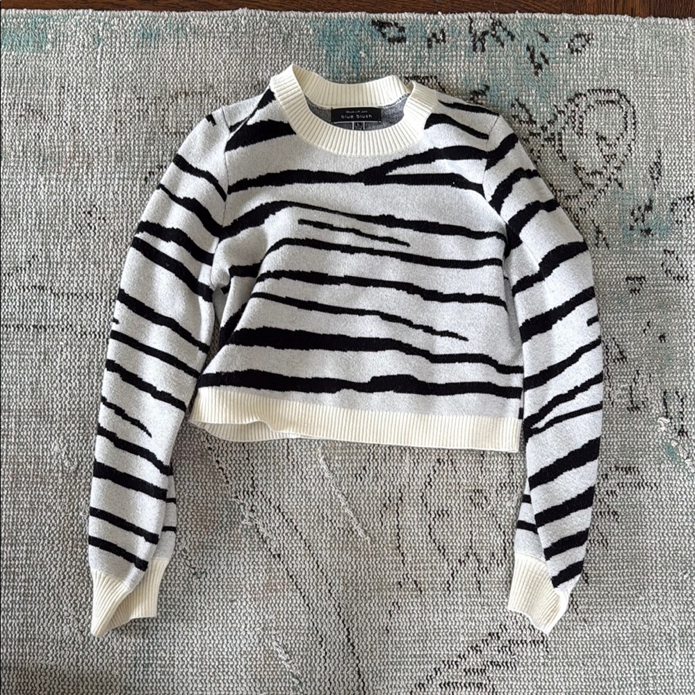 Blue Blush Cream and Gray Knit Sweater